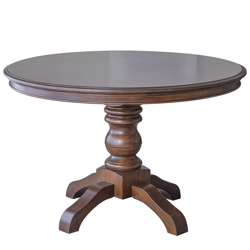 美式纯实木圆桌全原木圆形餐桌椅组合复古餐厅饭桌休闲桌白蜡木