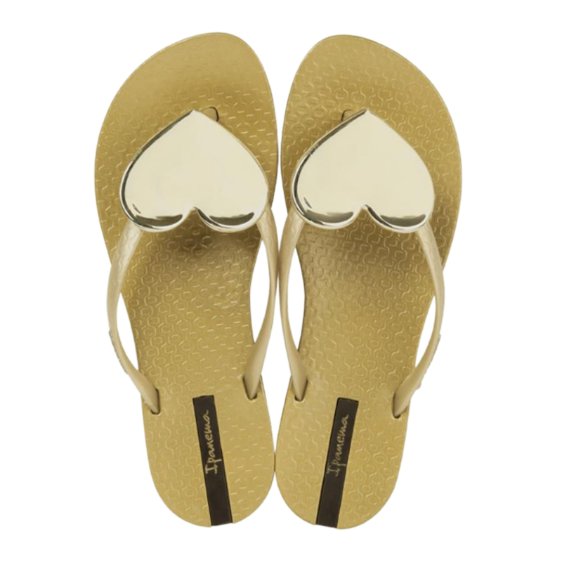 ipanema 波浪爱心系列金色平跟简约女士人字拖