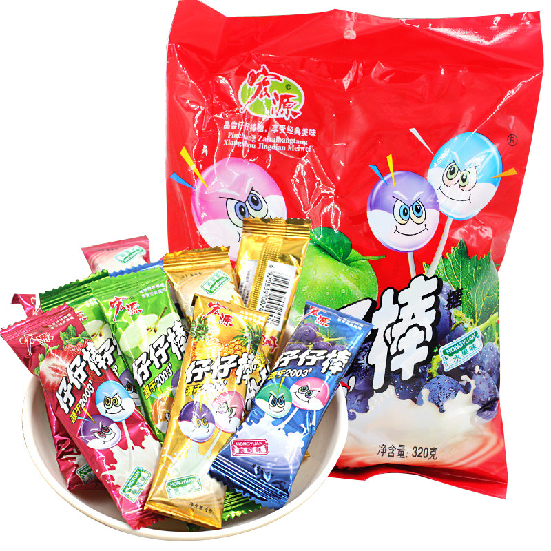 宏源仔仔棒水果味棒棒糖320g袋装喜糖混合口味儿时怀旧糖果零食品