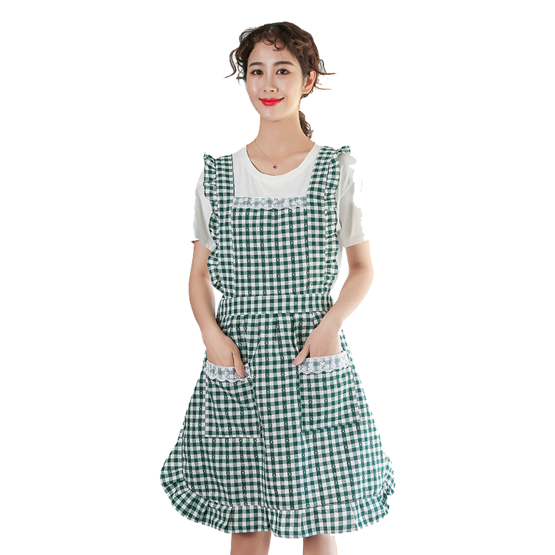 韩版纯棉围裙裙子厨房做饭家用防水防油可爱日系围腰工作女时尚夏