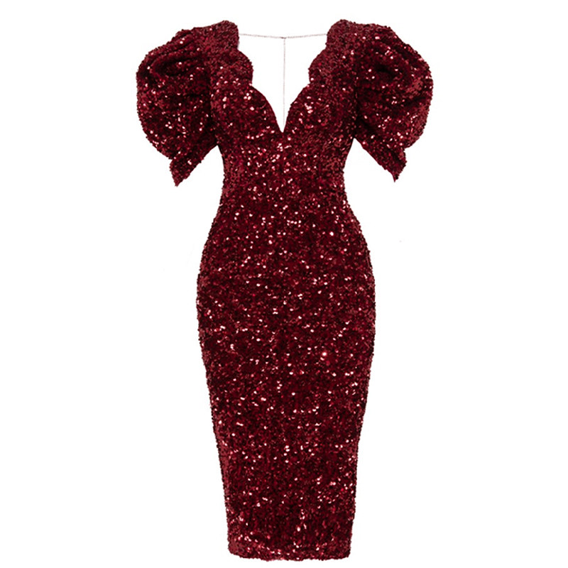 亮片红色连衣裙亮闪闪小礼服裙子平时可穿高级质感轻奢修身红裙子