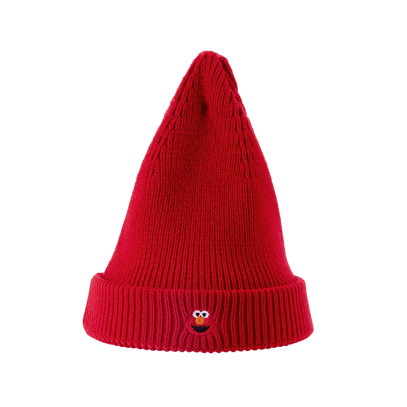 miniso/名创优品帽子女生秋冬可爱芝麻街人物刺绣尖顶针织帽 - 名创