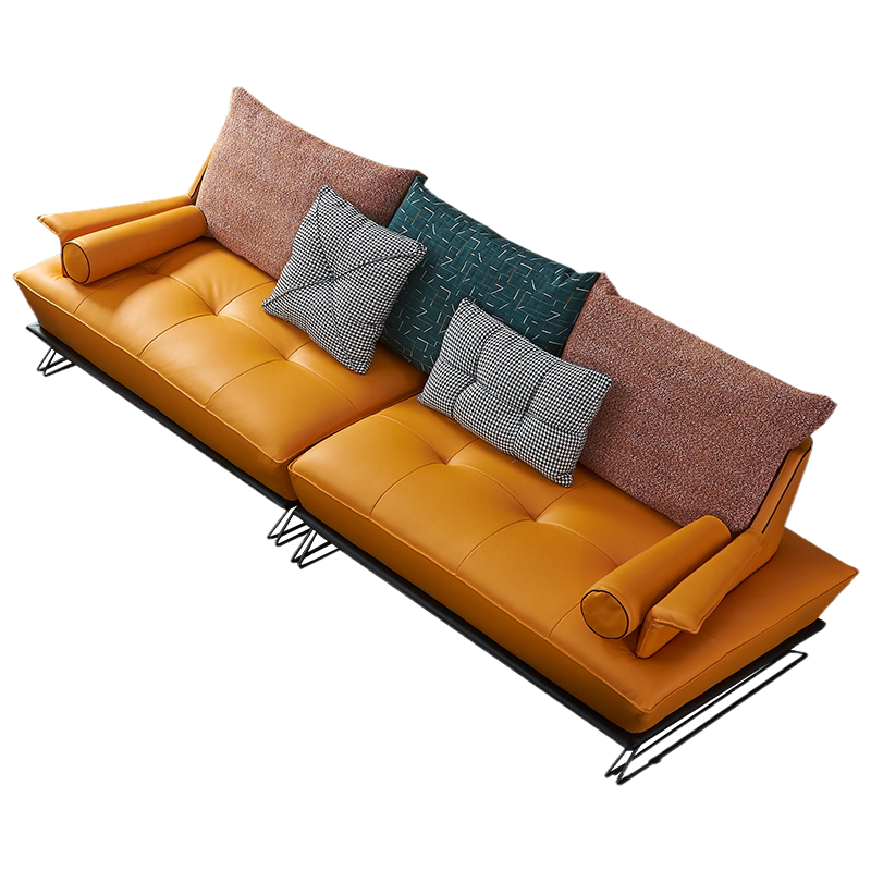 创意真皮沙发意式极简橙色北欧现代风格家具头层牛皮轻奢皮艺沙发