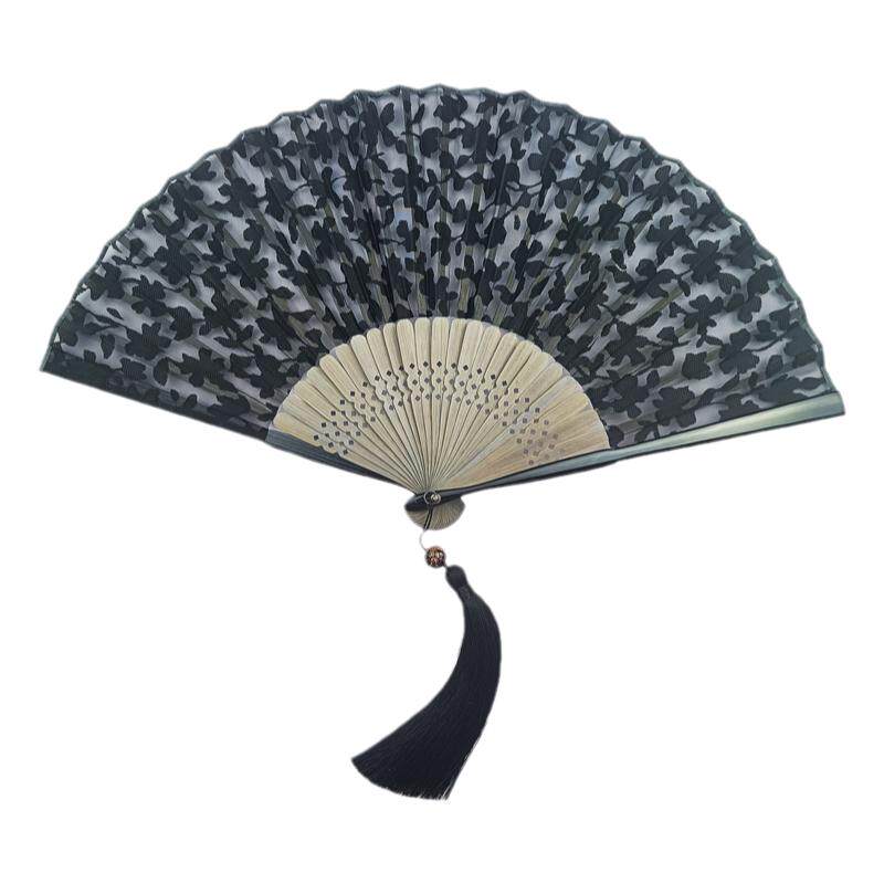 日本高档黑色真丝扇子日式和风伴手礼随身折叠小扇子复古旗袍扇