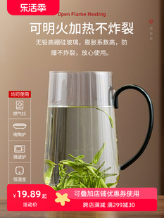 茶杯玻璃杯家用耐高温高端大容量带把待客绿茶泡茶杯个人喝水杯子