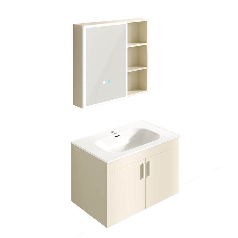 悍高浴室柜组合实木奶油风智能镜柜套装新中式无缝一体盆洗脸盆