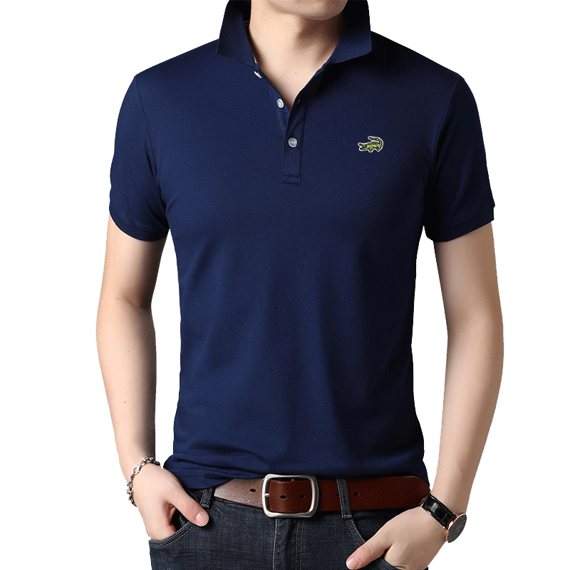 卡帝乐鳄鱼短袖t恤男中年夏装翻领丝光棉半袖体恤polo衫爸爸男装 - 佳