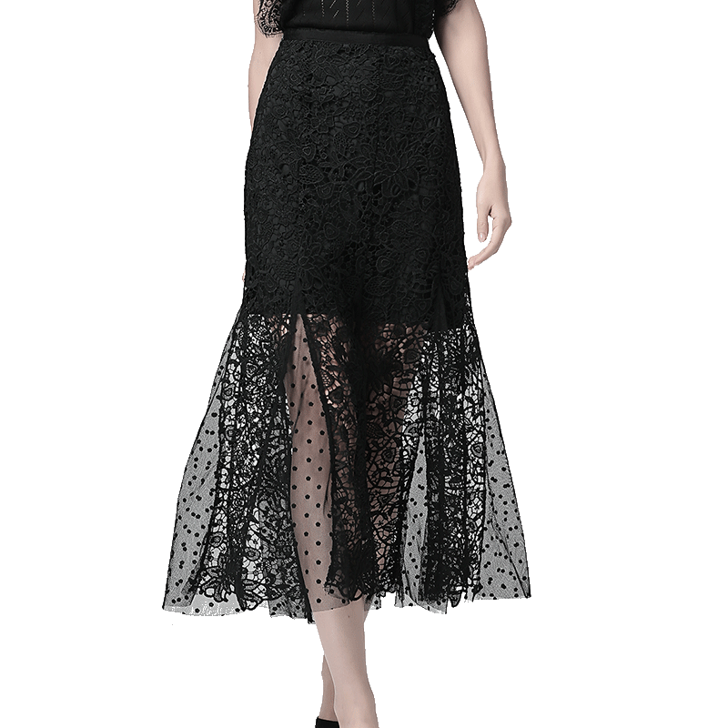 清仓欧洲站夏蕾丝半身裙女中长款包臀裙鱼尾裙镂空包裙黑色半裙子