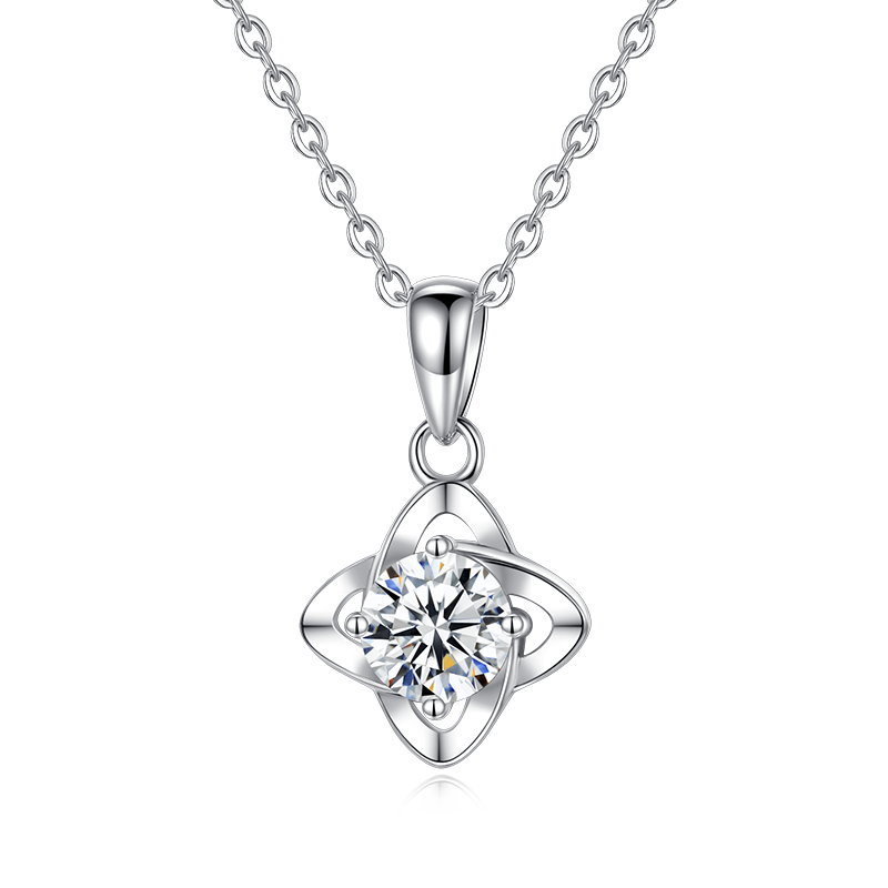 18k白金四叶草项链女士铂金莫桑钻石吊坠锁骨链生日礼物送女友