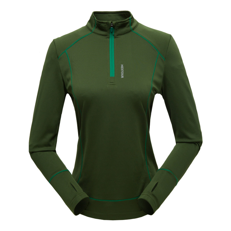 显瘦弹力速干衣女立领长袖t恤户外运动跑步登山服薄款快干衣纳趣 - 人