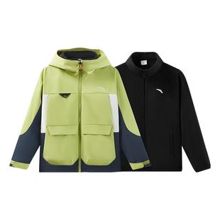 安踏儿童晴雨甲外套2025冬装新款摇粒两件套三合一户外防风雨外套