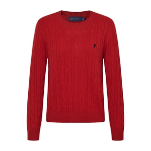 【100%绵羊毛】POLOWALK女式羊毛衫秋冬新品红色圣诞绞花针织衫女