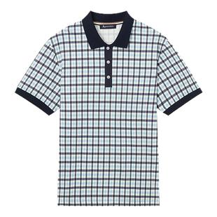 Aquascutum/雅格狮丹2025春夏新品男纯棉条纹格子翻领短袖POLO衫