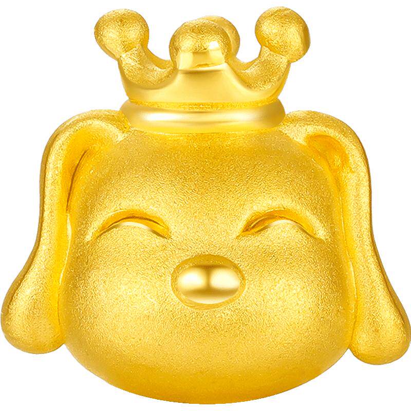 周六福珠宝3d硬金黄金转运珠生肖小狗本命年狗宝宝手绳送皮绳足金