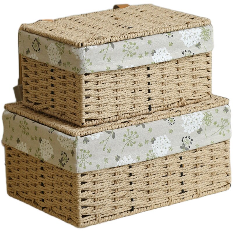 收纳筐藤编收纳盒纸藤材质零食遥控器收纳篮桌面编制收纳箱