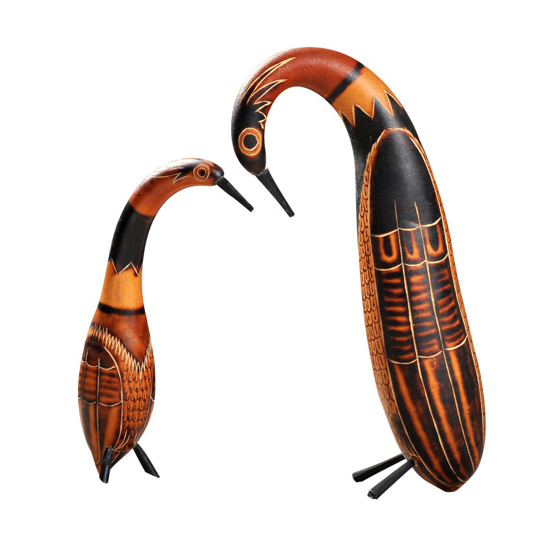 美洲天然葫芦雕刻天鹅摆件手工烙画图案客厅书房创意礼品一物一图