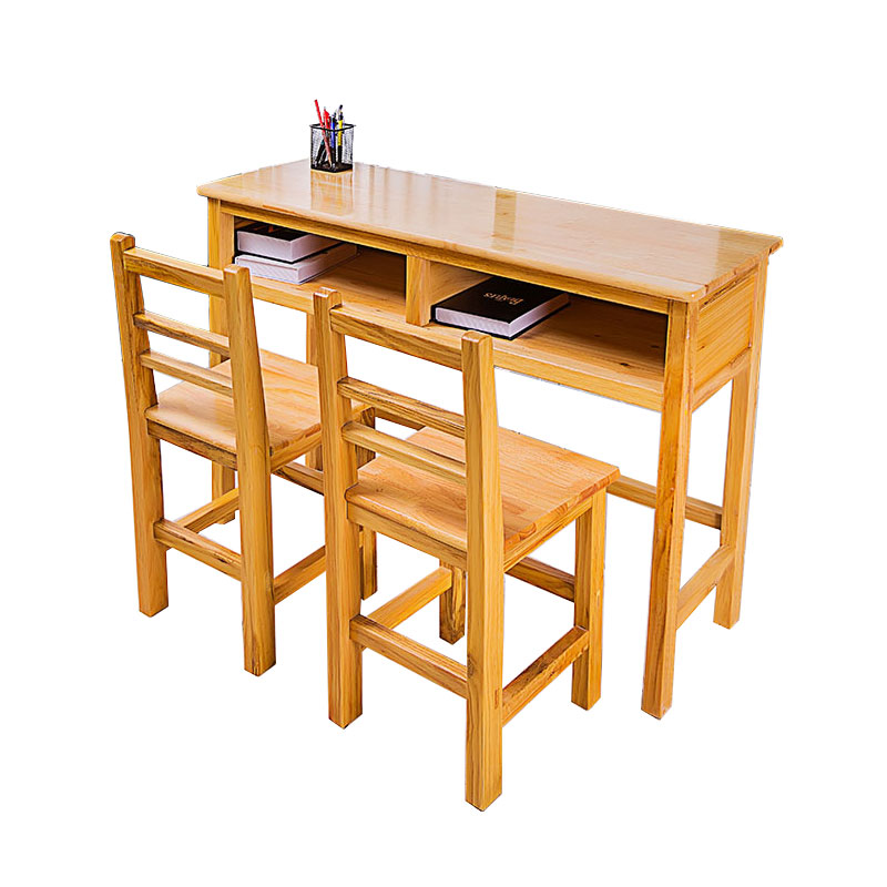 直销全实木双人课桌椅中小学生学校家用儿童培训学习写字书桌木桌