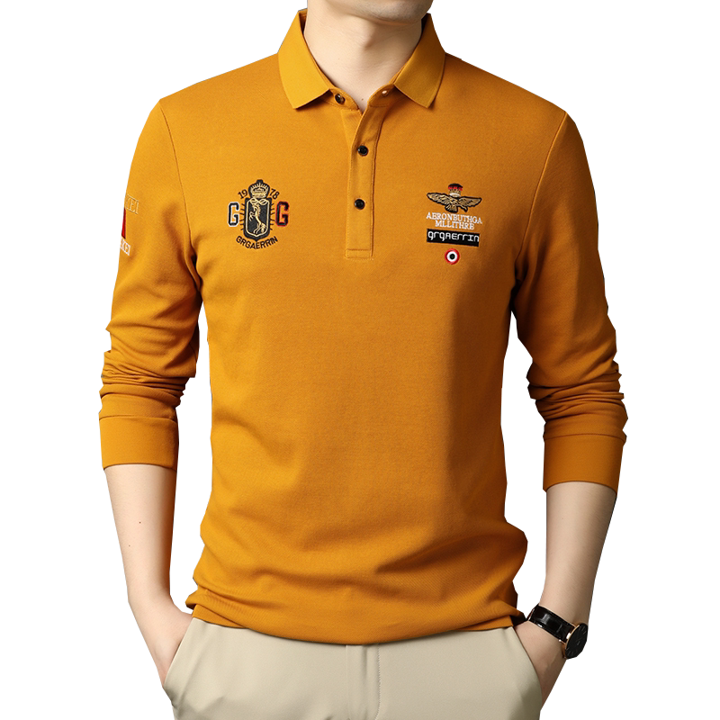 长袖t恤男士纯棉带领潮流保罗polo衫运动有刺绣丅体桖秋装上衣服 - 迪