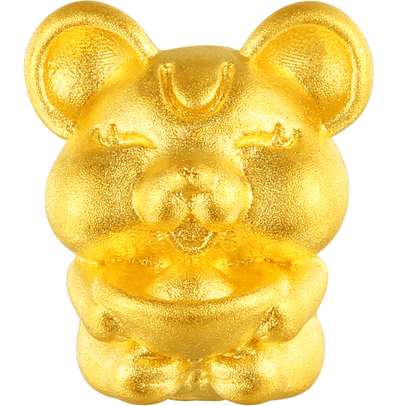 周福生黄金手链女足金999小金鼠本命年红绳五福鼠生肖转运珠送礼