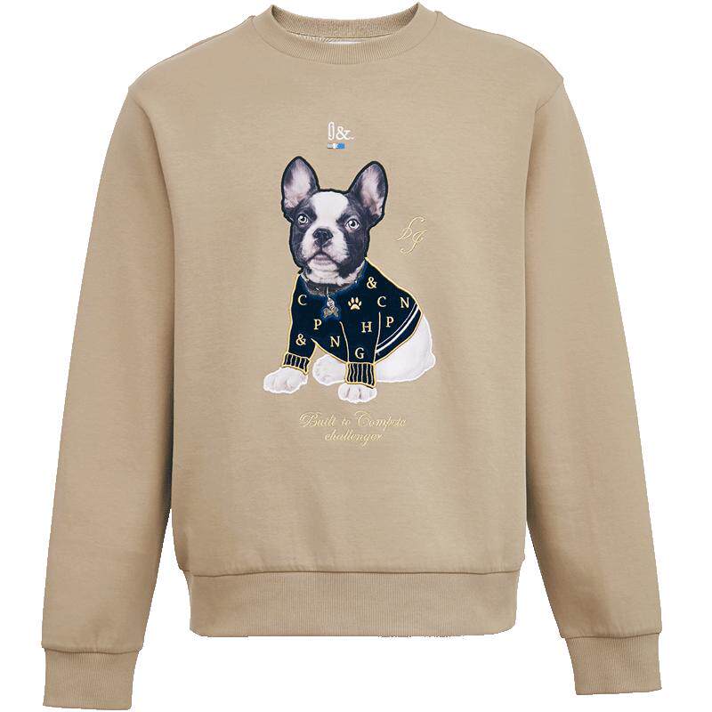 jackjones杰克琼斯outlets春男士潮百搭3d刺绣植绒卡通狗装饰卫衣