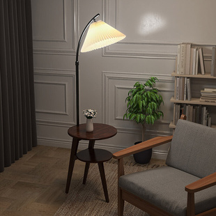 北欧现代实木双茶几置物落地灯客厅卧室沙发角落家用高级感灯具