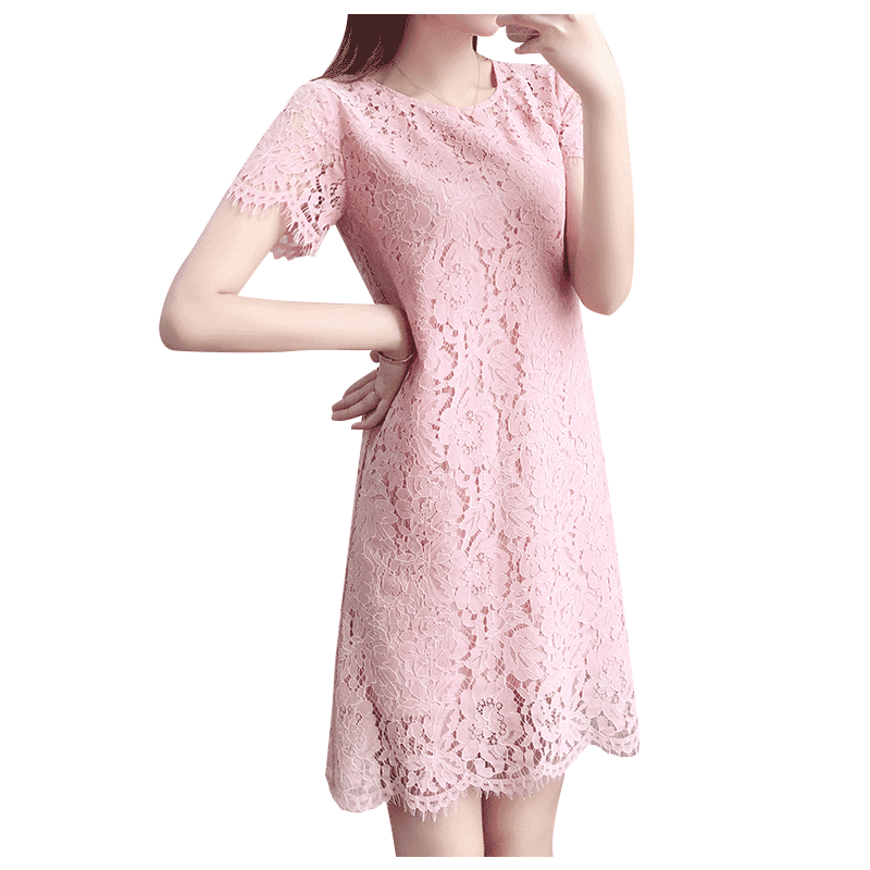 蕾丝连衣裙2020名媛气质简约圆领大方流苏显瘦仙女镂空裙子女夏装