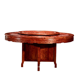 印尼黑酸枝新中式红木圆桌阔叶黄檀光板简约餐桌转盘饭桌大圆台