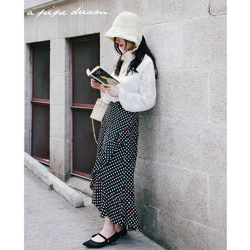 a pipedream 夏季爱心波点女士半身裙不对称荷叶边优雅鱼尾a字裙