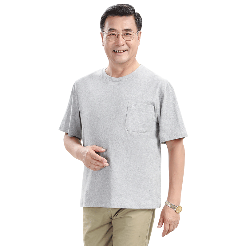 宽松中年爸爸短袖t恤男装夏季圆领中老年汗衫纯棉半袖老头体恤衫