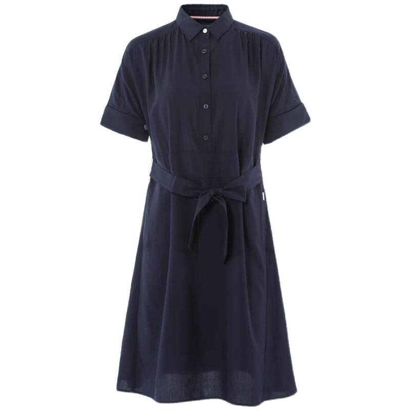 marcopolo 春夏新款女士休闲简约气质纯色衬衫领中长款