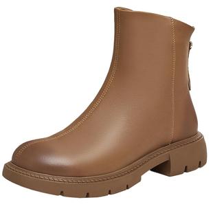 天美意复古加绒切尔西弹力靴女鞋时装靴厚底短靴子冬新款NNZ03DD3