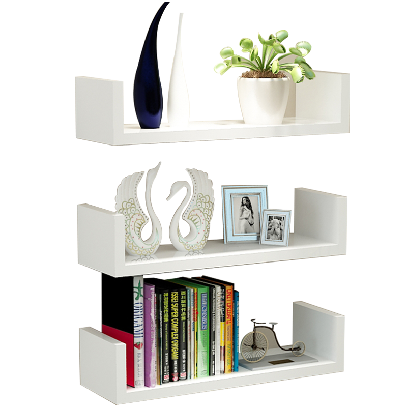 u型书架可免打孔墙上置物架墙壁挂墙面客厅装饰架子卧室隔板木板 - 飒