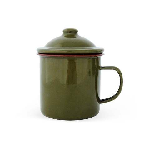 水杯搪瓷杯老式带盖的陶瓷家用大容量复古塘糖茶杯怀旧军绿色经典