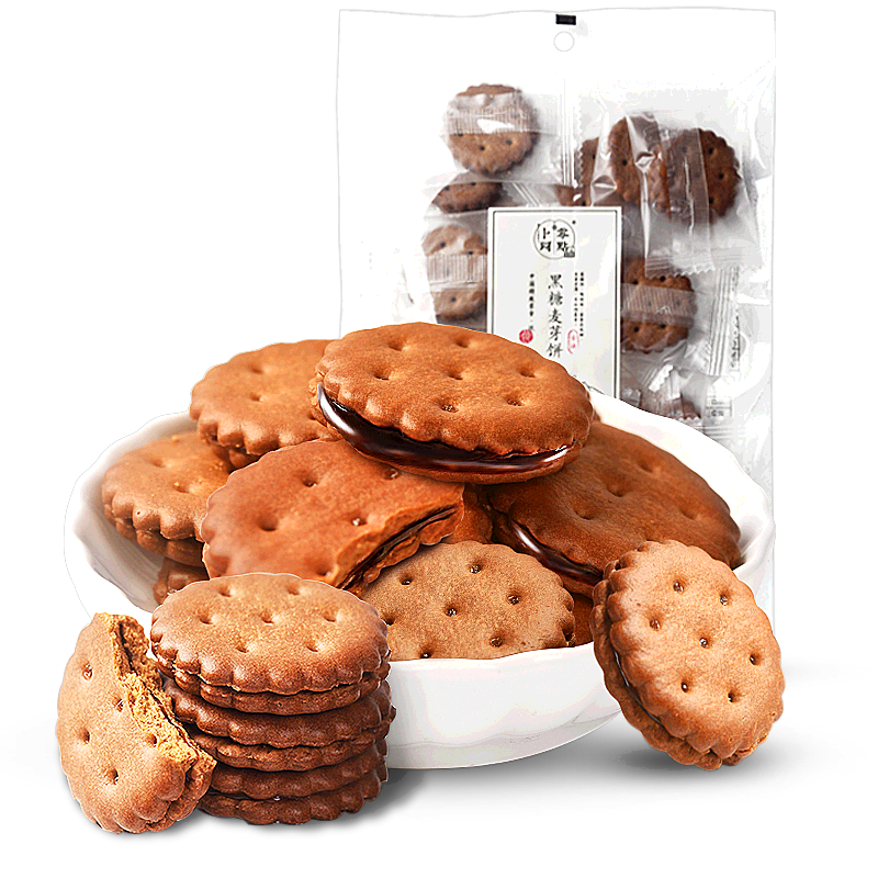 卜珂零点麦芽饼干黑糖味108g日式小圆饼夹心网红咸蛋黄休闲零食品