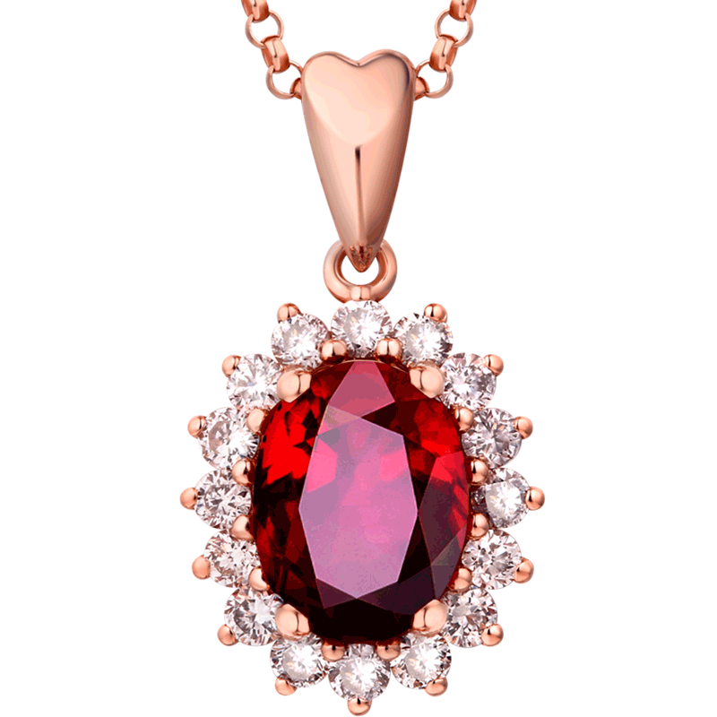 蜜安琪 戴妃款鸽血红天然红宝石吊坠18k 金镶钻石项链彩宝定制 - 蜜
