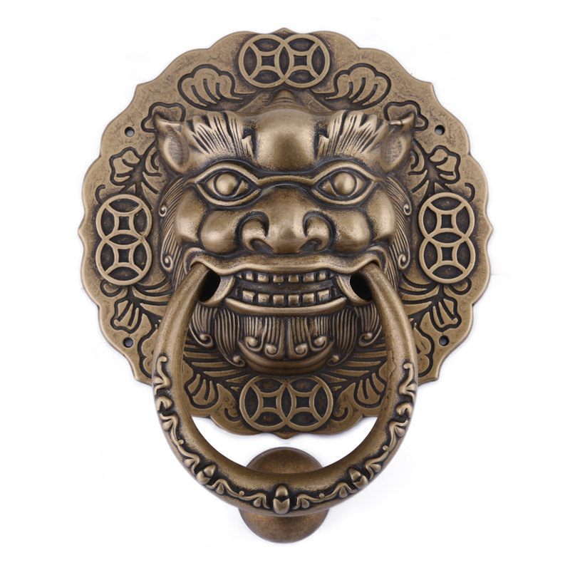 纯铜仿古兽头门环中式古代门狮子头大门拉手大拉把木门复古铜把手