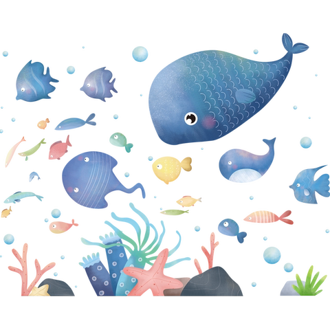 卡通海底世界贴画儿童房幼儿园墙面装饰布置材料海洋墙贴小鱼贴纸