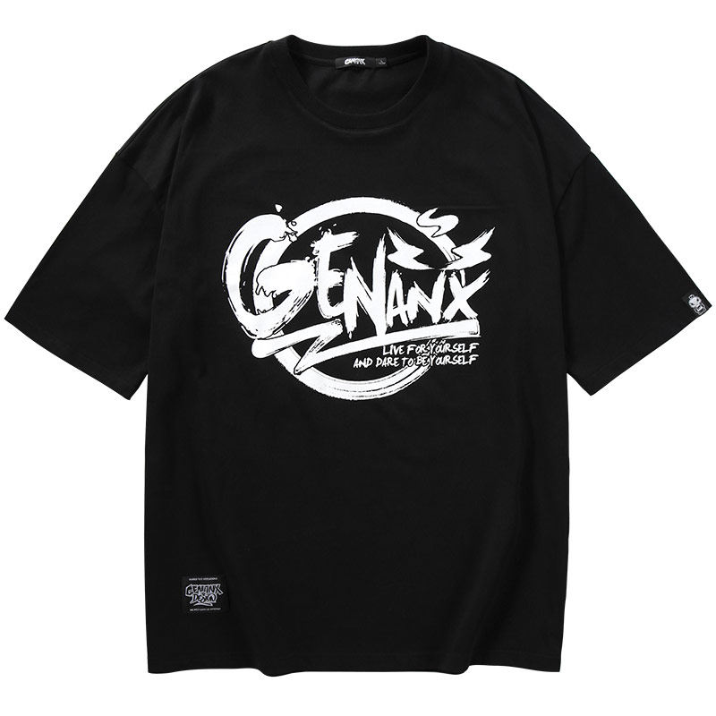 genanx闪电潮牌夏季新款嘻哈街头中英文简约印花纯棉圆领t恤潮男
