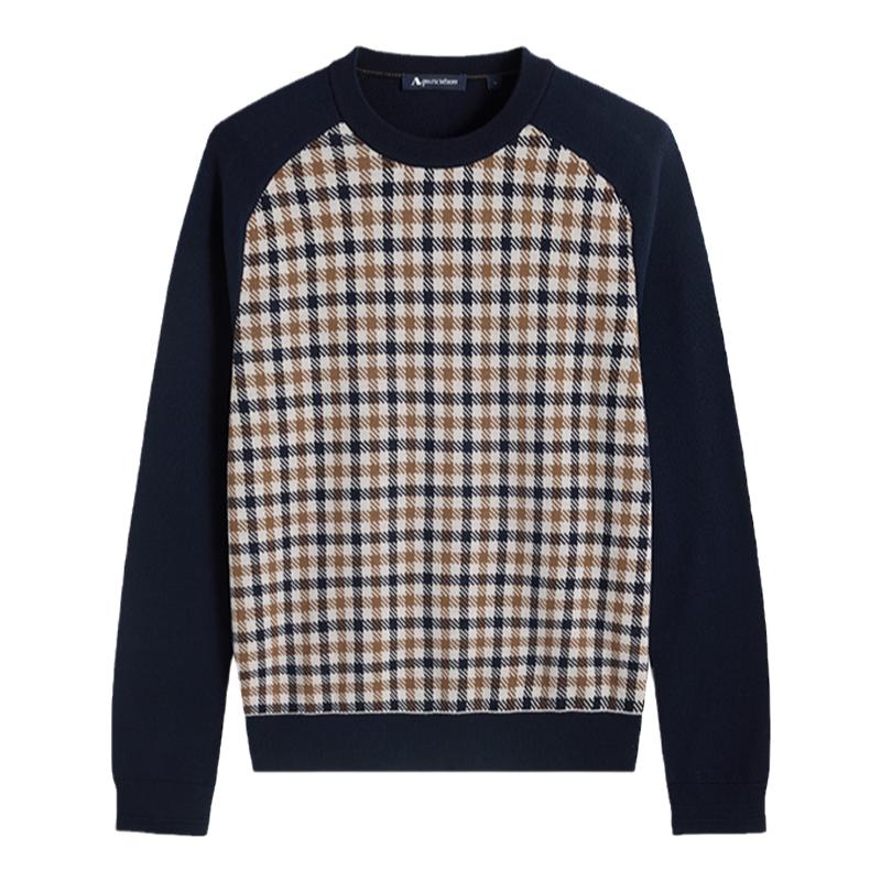 Aquascutum/雅格狮丹秋冬新品时尚男士格纹长袖针织衫Q5067EM031