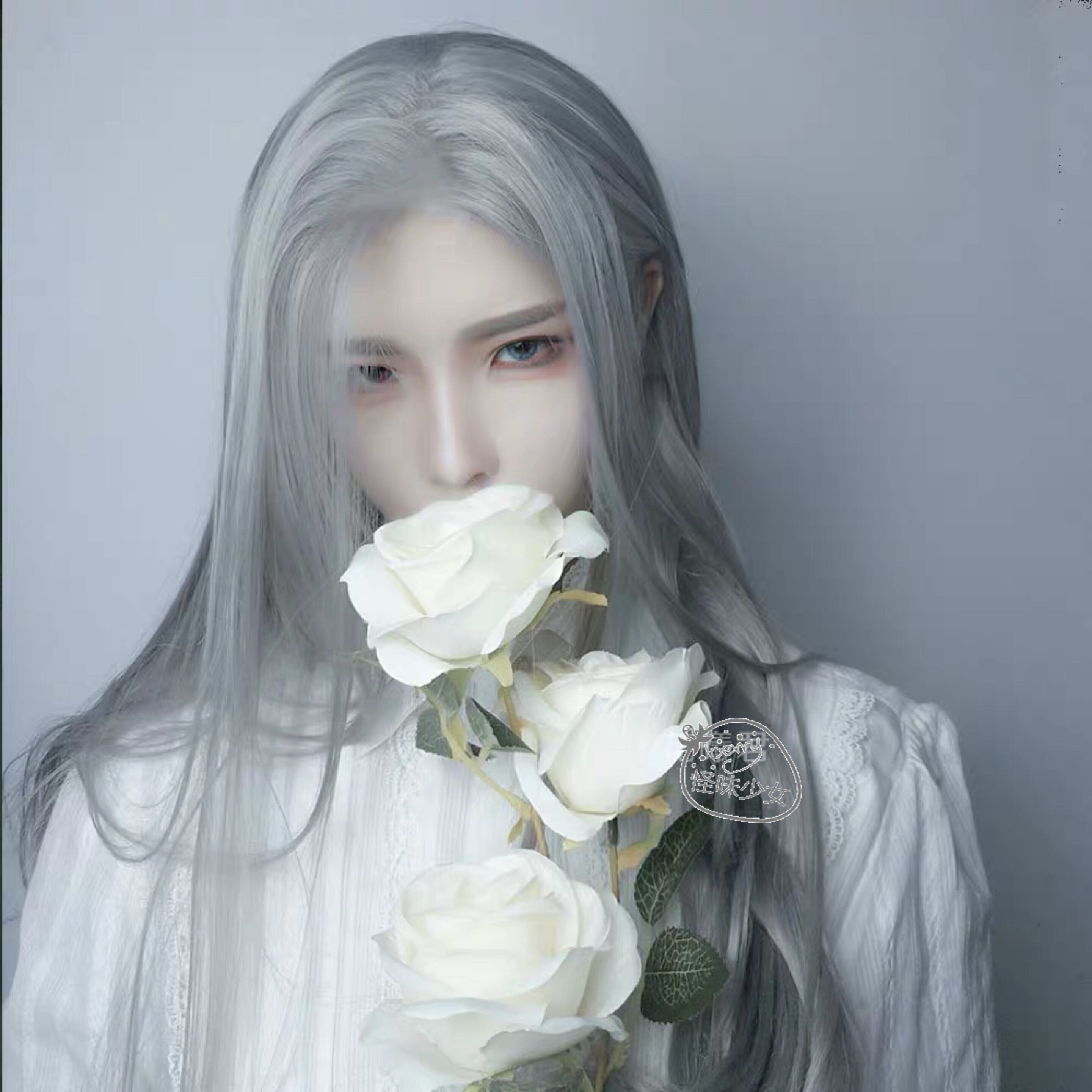汉服_假发男女cos日常汉服万用 古装古风长发奶奶灰黑长直自然全头套