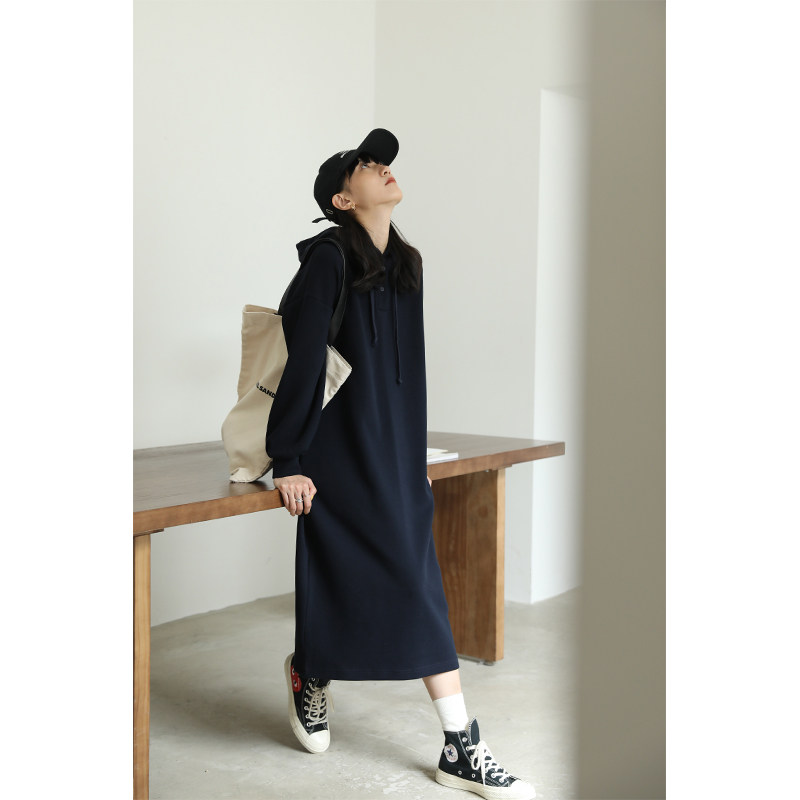 淘秒杀商城 女装 叙旧中长款卫衣裙2020年新款加厚过膝打底连帽连衣裙