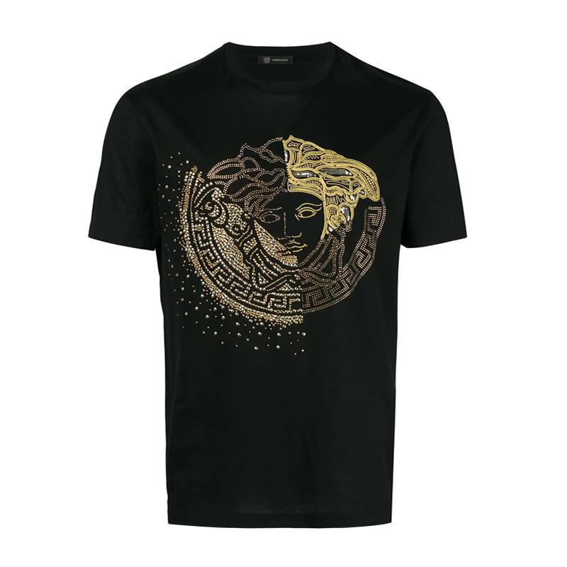 versace/范思哲新款男士铆钉镶钻美杜莎刺绣圆领短袖t恤a75049