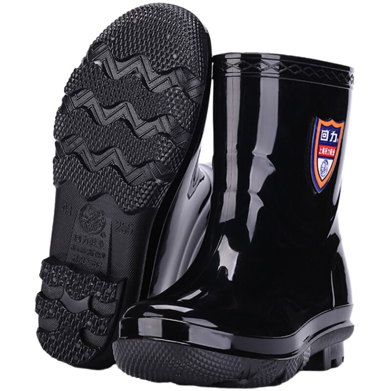 回力加绒雨鞋男加棉水鞋男女士雨靴短筒中筒高筒长筒防水防滑胶鞋