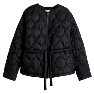 HM女装棉服2025年冬季新款收腰酒拉链绗缝尼龙菱格纹棉服1266931