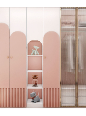 儿童衣柜实木女孩粉色现代简约家用卧室两门三门四门儿童房衣橱