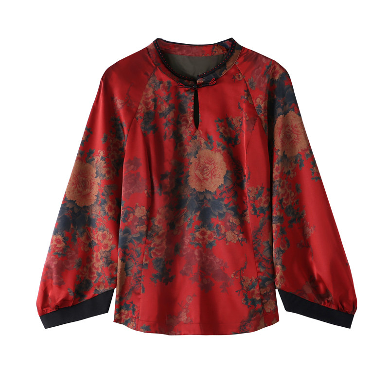 红色上衣女新年洋气高端真丝妈妈装香云纱小衫过年喜庆女装婚宴装