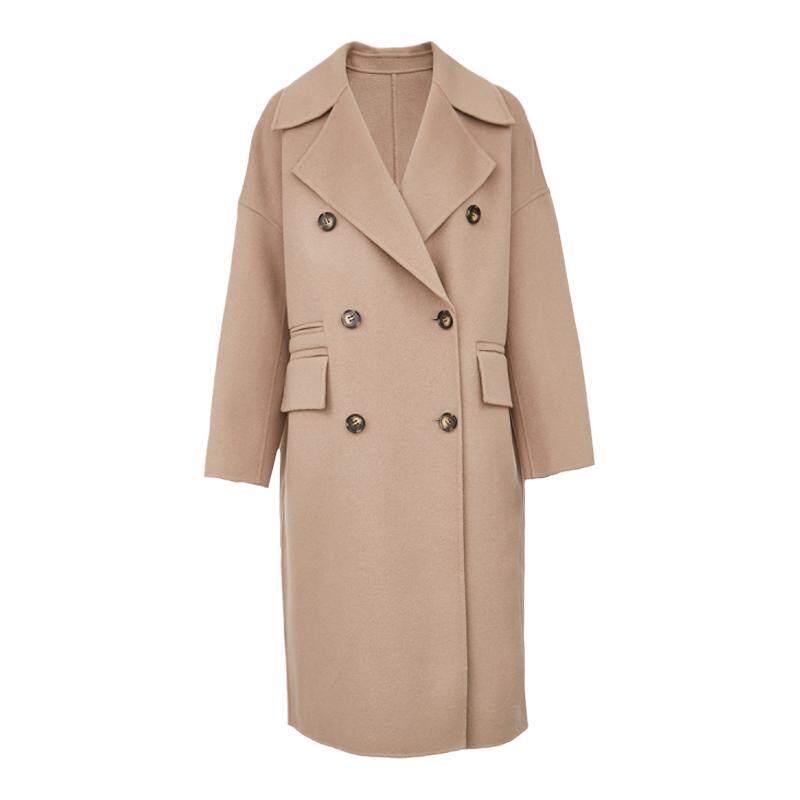 vero moda奥莱秋冬新款时尚绵羊毛双排扣宽松长款毛呢大衣外套女