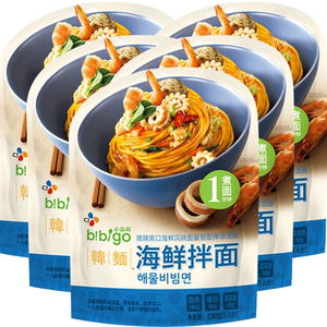 韩国希杰必品阁bibigo韩式海鲜拌面230g*3袋酱汤*2微辣爽口风味面