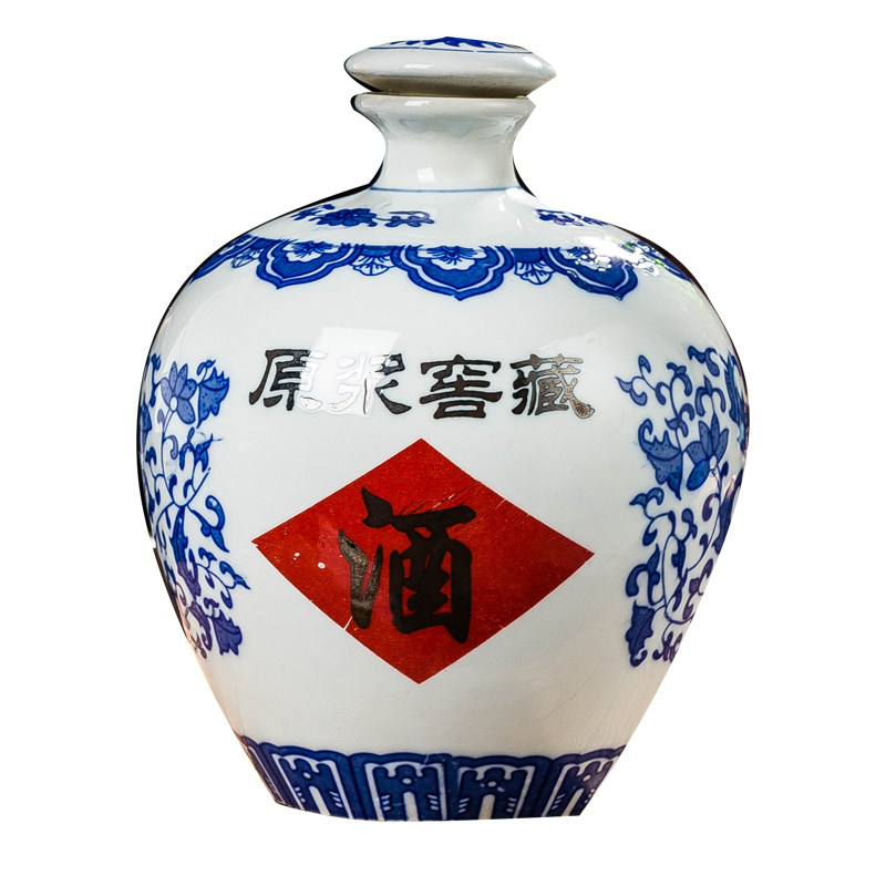 景德镇陶瓷酒坛五斤装酒坛子5斤青花瓷密封酒壶酒罐白酒瓶泡酒具 - 泥