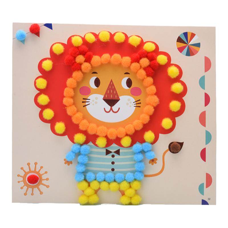 儿童手工diy粘贴画创意毛毛球艺术画套装纽扣纸绳自粘画幼儿园亲子